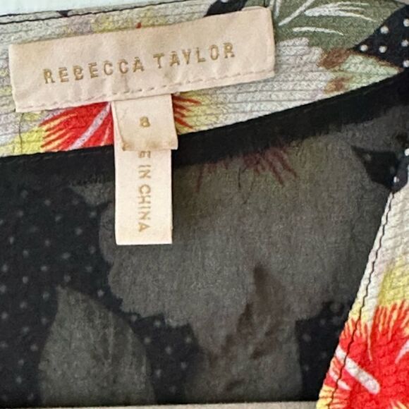 Rebecca Taylor Black Floral Kamea Fleur Silk Dress  | Size 8 - Picture 10 of 12